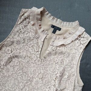 J. Crew Cream Lace Top with Ruffle Neckline, Size Tall Large